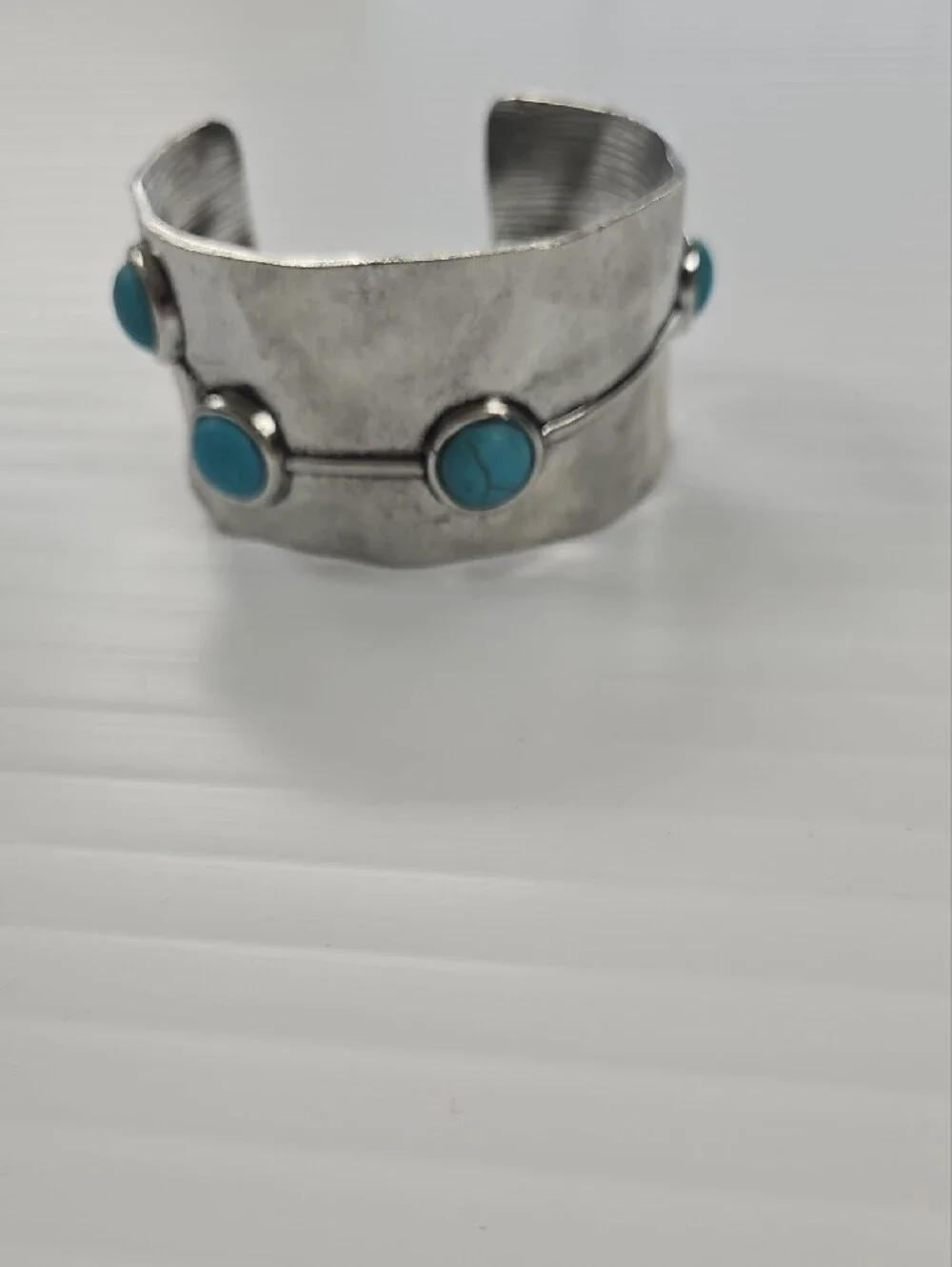 Turquoise Stone Silver-Tone Cuff Bracelet